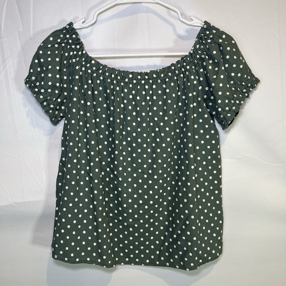 Vero Moda Green Polka Dot Off‎ Shoulder Top Shirt Size Small Short Sleeve Light